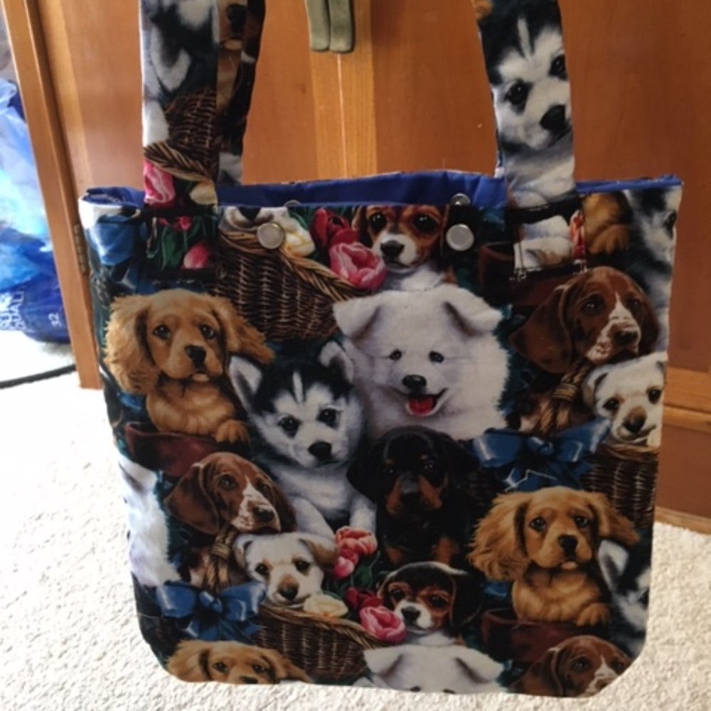 CUTE****Handmade Dog Print Cloth Fabric Lined Bag Dbl Snap Closure - Picture 6 of 6